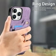 thumbnail image 2 of ShellTech for iPhone 13 Pro Retro PU Leather Wallet Case with Card Holder Ring Stand RFID Function Credit Card Slot with Ring Stand Protective Cover Wrist Strap,Purple, 2 of 11