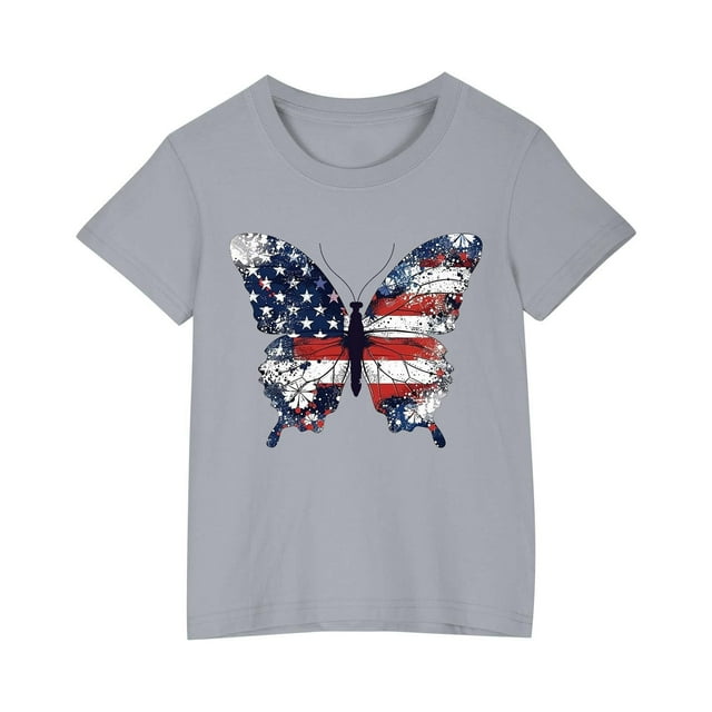 Vestido Corto de Verano Niños Niños Niñas Camiseta de Algodón Cuello Redondo Lindo Día de la Independencia Imprimir Top