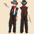thumbnail image 4 of Toddler Boys Casual Outfit Sets Kids Solid Color West Cowboy Cow Fancy Dress With Bandana Vest Hat Daily-Wear,Brown,L, 4 of 7