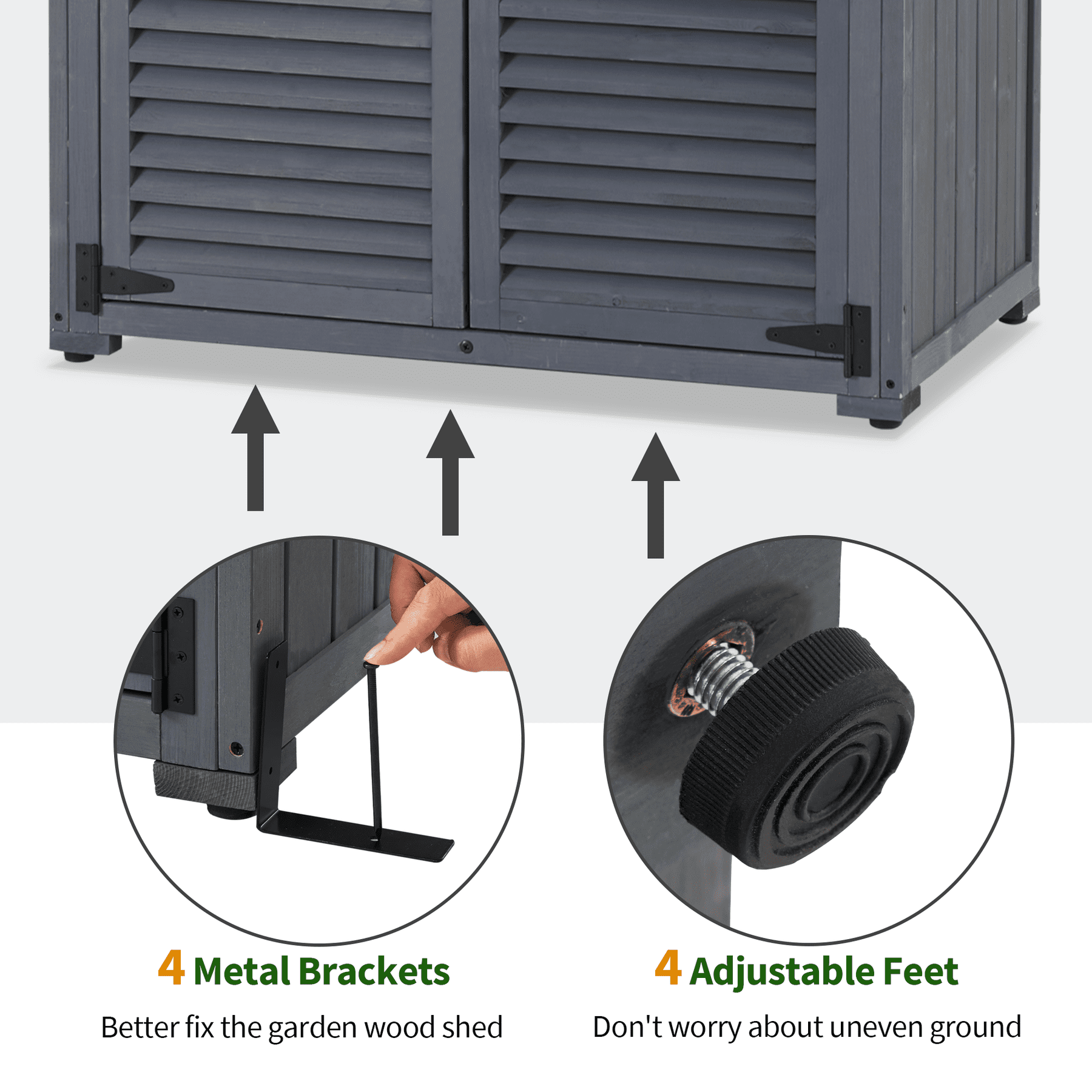 MCombo Outdoor Wooden Storage Cabinet, Garden Tool Shed w/ Latch, Outside Tools Wood Cabinet Double Doors
