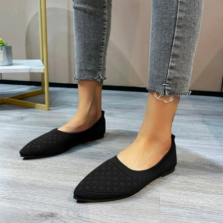 

HIBRO Ladies Fashion Solid Color Mesh Breathable Pointed Toe Shallow Flat Casual Shoes