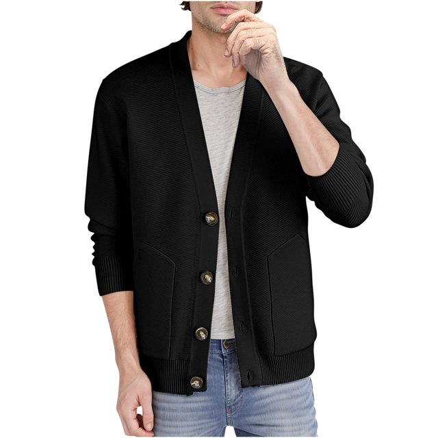 Jackets for Men Fashion,Mens Casual Versatile Solid Color Twill Knit Pocket Cardigan Jacket