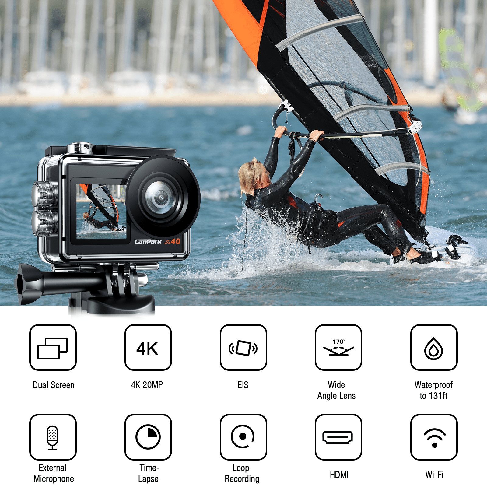CamPark V40 20 MP 4K Ultra HD Sports and Action Waterproof vlogging Camera  – Campark - Focus on Cameras