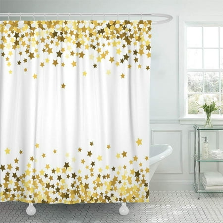 Gold Wall Covering PKNMT Border Abstract of Random Falling Gold Stars on White for Christmas and New Bathroom Shower Curtains 60x72 inch ()