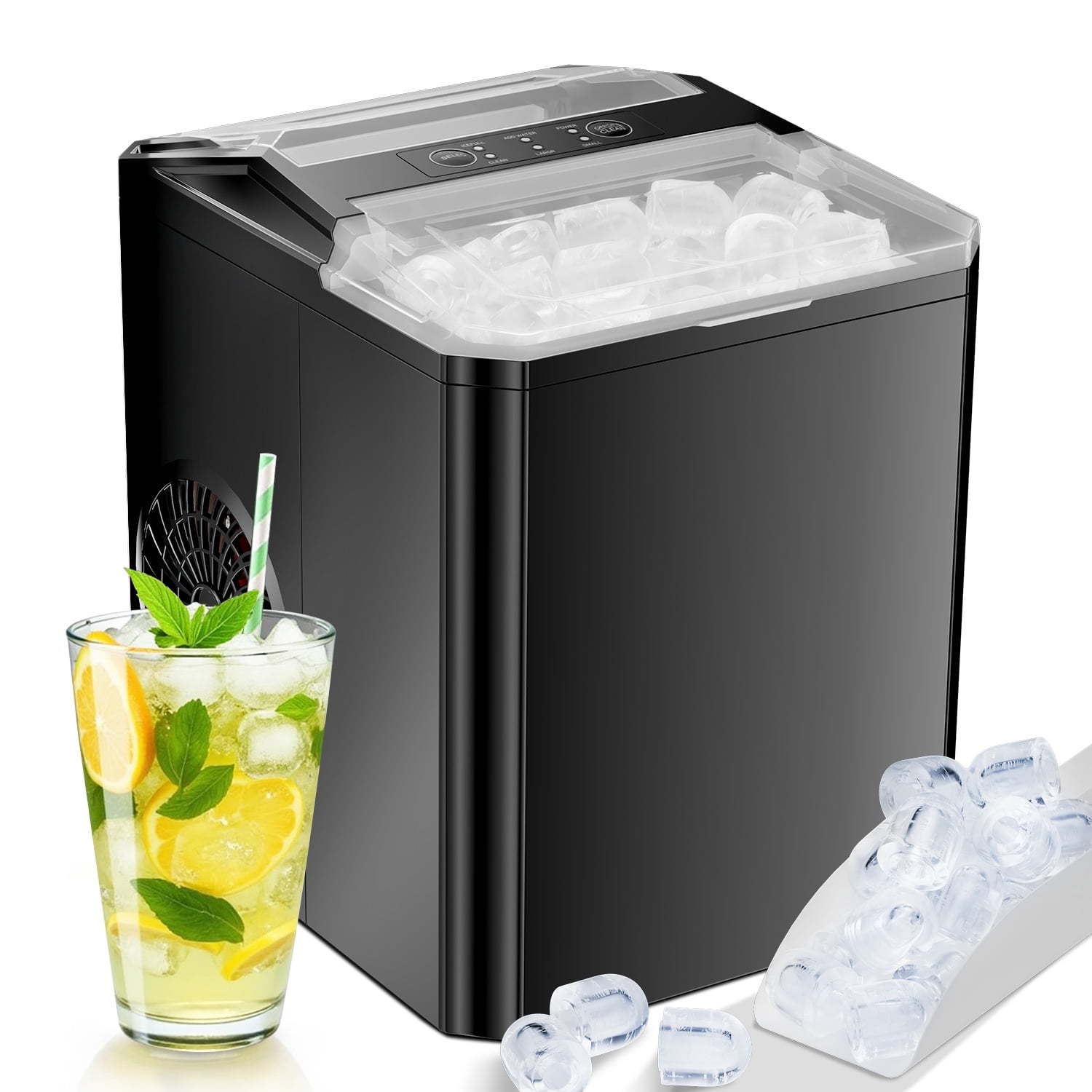 Simenmax Ice Maker, Portable Countertop Icemaker Machine, Self Cleaning Quiet 2 Sizes Bullet Cubes Makers, 9 Cubes in 6 Mins,Black