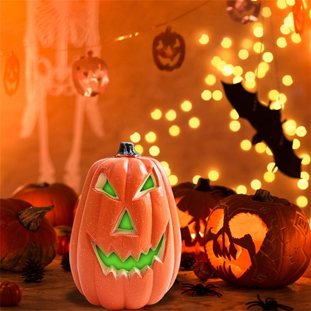 Qinc Lot de 2 guirlandes lumineuses d'Halloween en forme de citrouille avec télécommande/minuteur - Fonctionne à piles - Orange Jack O - Bougies