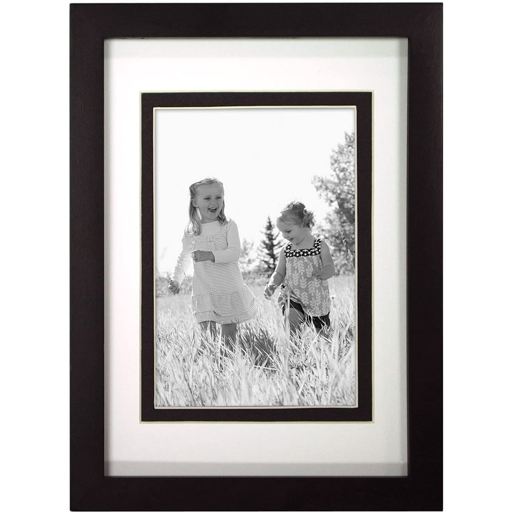 MCS Linear Black Wood Picture Frame Matted For 5x7