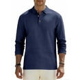 thumbnail image 5 of Generic Mens Linen Henley Shirts Casual Long Sleeve V Neck Polo T-Shirts Button Down Loose Collar Beach Tops, 5 of 7
