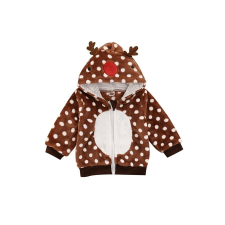 

Yuemengxuan Children’s Cartoon cute Dot 3D Antlers Long Sleeve Plush Hooded Coat