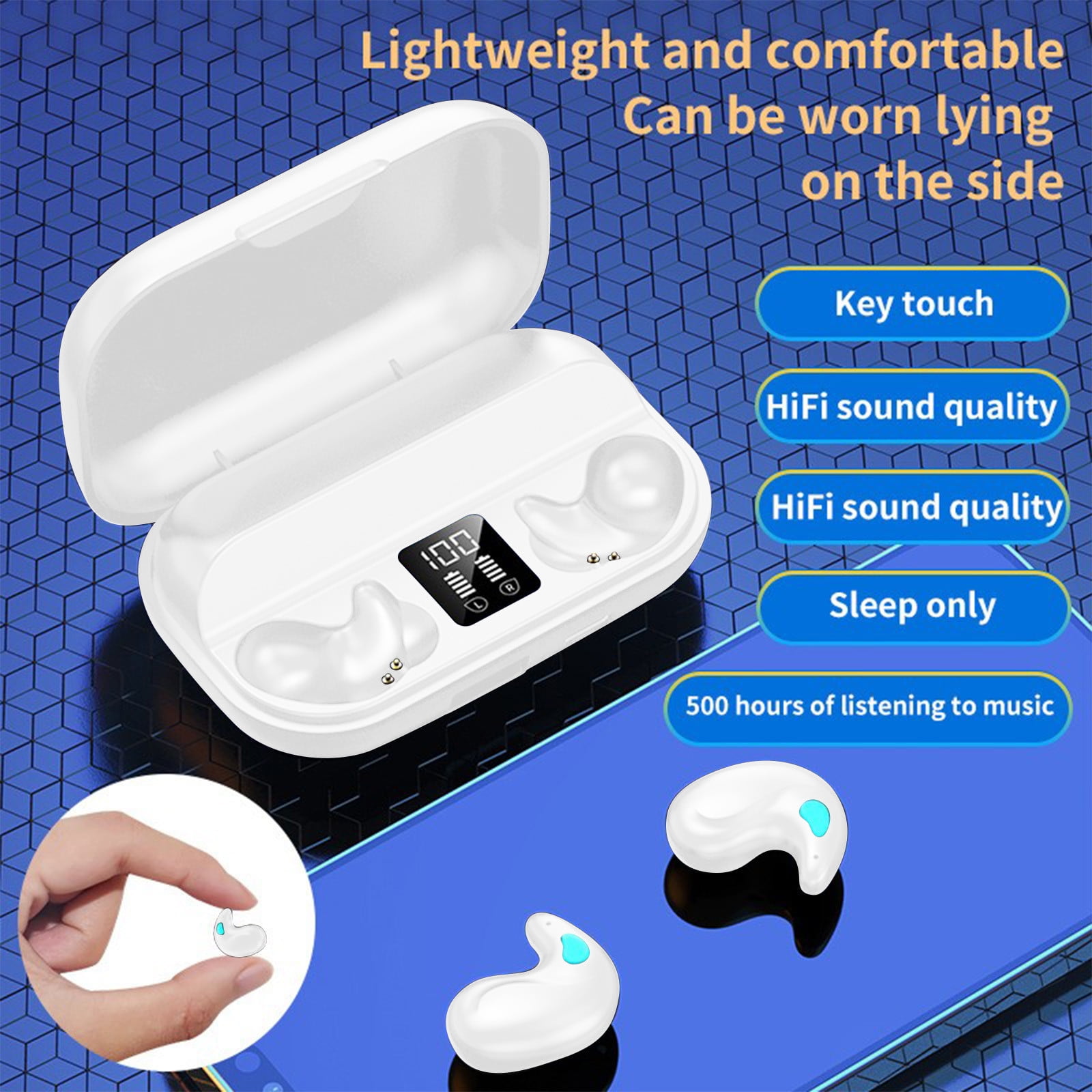 Bluetooth Earbuds Invisible Sleep Bluetooth Earbuds, Mini Tiny Discreet Hidden Headphones with LED Display and Charging Case(White)