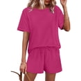 thumbnail image 5 of Two Piece Sets for Women Summer Crew Neck Lounge Short Sets Cap Sleeve Drawstring Sweatsuit with Pocket, 5 of 6