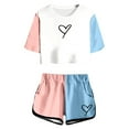 thumbnail image 2 of Girls Summer Outfit 10-12 Print Short Sleeve Top And Shorts Set Cute Round Neck Pocket Casual Outfit For Teens Juniors Lightweight Comfortable, 2 of 5