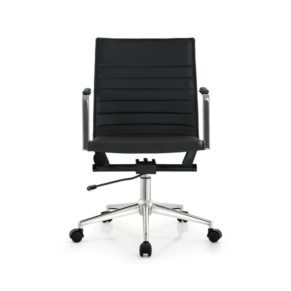 2xhome Modern Office Desk Chair | PU Leather Ribbed Back | Adjustable Height, Tilt Lock, Black, Set of 1, 1 piece