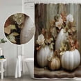 thumbnail image 5 of White Pumpkins Fall Shower Curtain, Waterproof Shower Curtains for Bathroom, Thanksgiving Floral Oil Painting Washable Fabric Bathtub Curtain Set Bath Decor with 12 Hooks 72"x78", 5 of 8