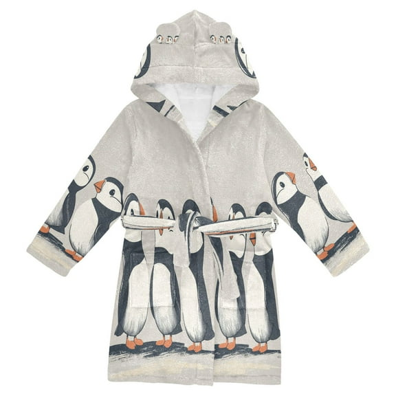 FORMRS Niños Bathrobe Unisex Hooded Robe Soft Plush Pajamas Sleepwear, Size 2-3T, Cute Puffin