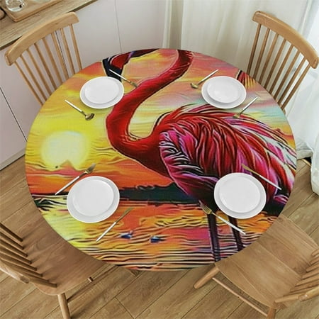 

Palnkart Flamingo Sunset Birds Round Tablecloth Stain-Resistant Washable Waterproof for Indoor Outdoor Restaurants Weddings Parties Home Kitchen Decor 42 -46