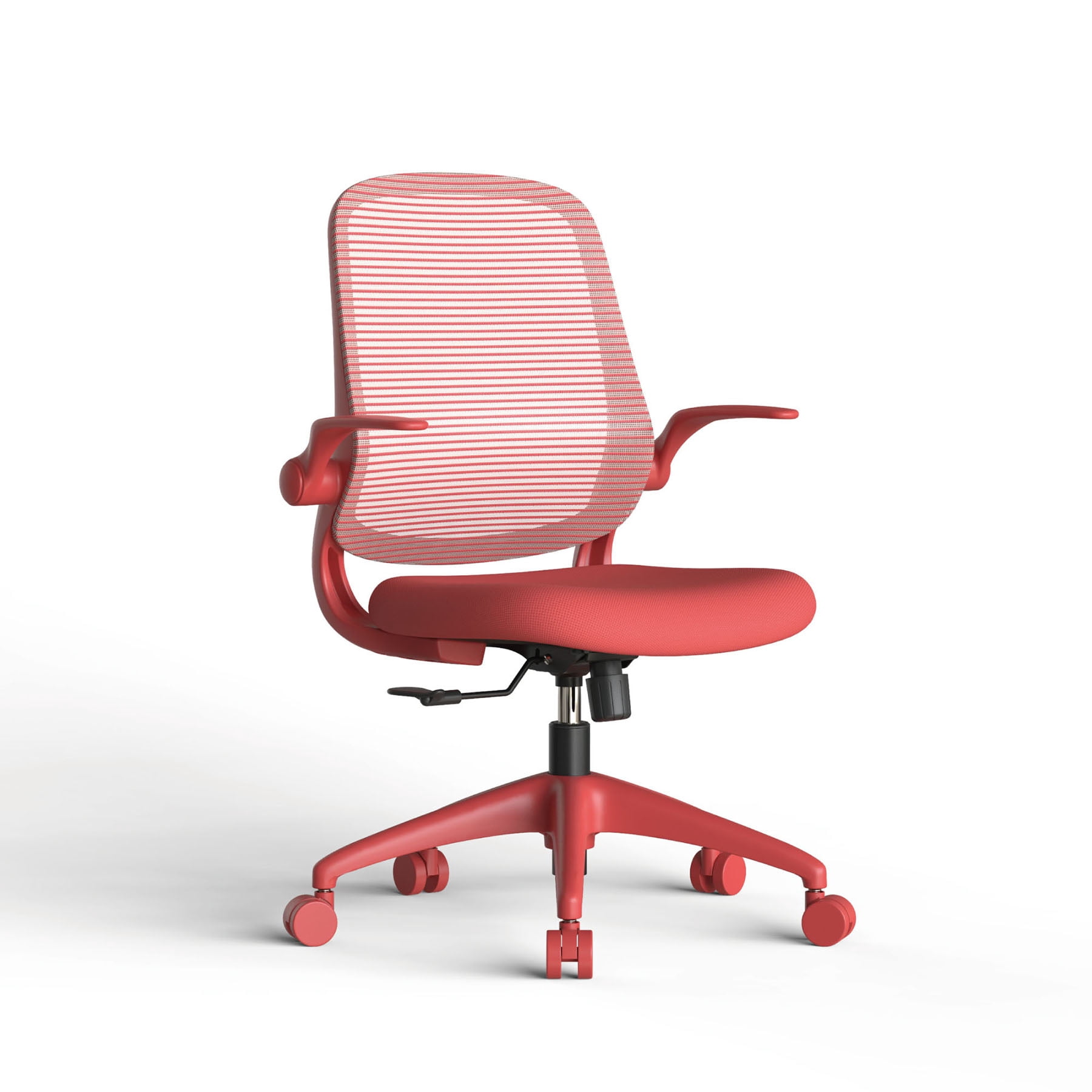 S-HOME Modern Ergonomic Mesh Back Office Chair With Fireproof Nylon Fabric, Rotating Design And Gas Lift For Support, Adjustable Height And Flip-Up Armrests  For Home Offices, Red