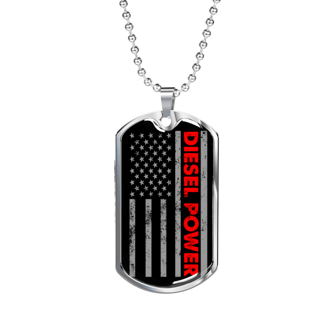 Diesel Power Stars Dog Tag Stainless Steel or 18k Gold 24" Chain