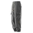 thumbnail image 5 of Jinhomg Mens Fleece Lined Hiking Pants Drawstring Elastic Waist Cargo Pants Winter Warm Casual Cuff Bottom Sweatpants with Pockets Gray,XXL, 5 of 7