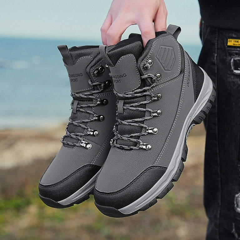 Jungdeepe Men s Autumn And Winter Fashion High Top Shoes Warm Comfortable Ankle Boots Mountaineering Sneakers Mens Hiking Extra Wide Mens Leather