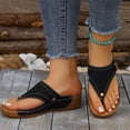 thumbnail image 2 of Womens Comfortable Wedge Thong Sandals with Cushioned Insole & Breathable Cut-Out Design, Casual Walking Sandals, Black,Size 6, 2 of 9