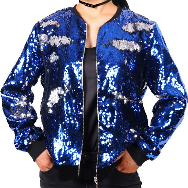 LOVZFMLL Vestes pour Femmes Manteau d'Hiver Décontracté à Manches Longues Col Rond Sans Capuche Veste à Sequins