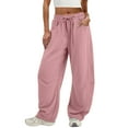 thumbnail image 5 of Loose Workout Pants Women, Audhol Women's Sweatpants Solid Color Pull Rope Waist Barrel Round Scimitar Wide Leg Pants Casual Pocket 9 Point Guard Pants High Waisted Sweatpants for Women Pink M, 5 of 8