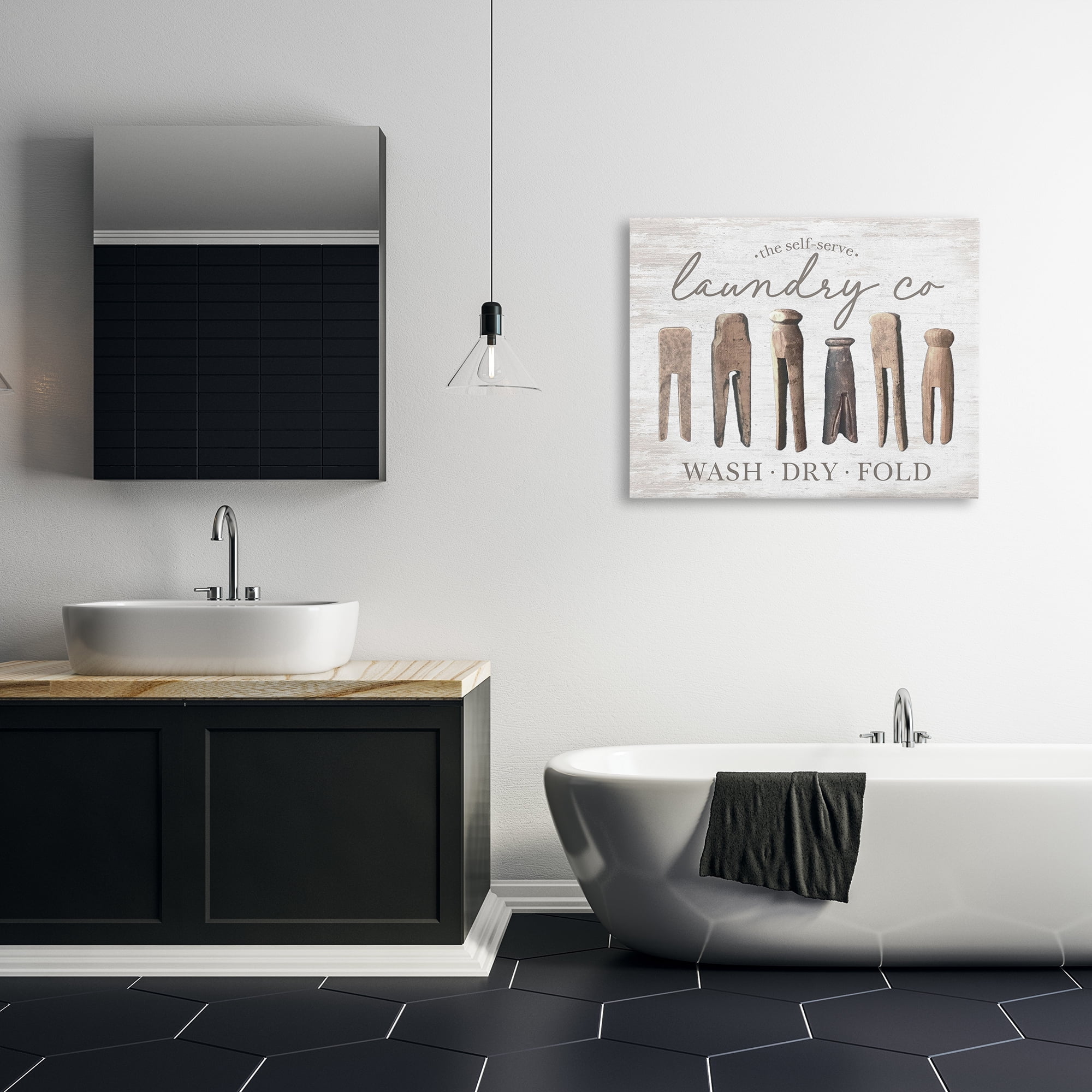 Stupell Industries Rustic Laundry Clothespins Typography Painting Gallery Wrapped Canvas Art Print Wall Art, 40 x 30
