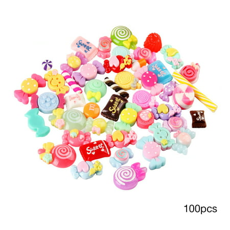 100 Pieces Slime Charms Mixed Candy Sweets Resin Flatback Slime Beads Making Supplies for DIY Scrapbooking