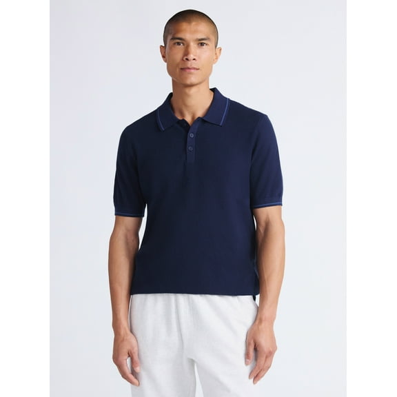 Free Assembly Men's Textured Tipped Polo Shirt with Short Sleeves, Sizes S-3XL