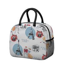 Cute Lunch Bag for Women Reusable Insulated Lunch Bags, Leakproof Cooler Food Lunch Tote Bag, Large Capacity Paris Theme Lunch Box for Work School Travel Picnic