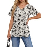 Fantaslook Women's V Neck T Shirts, Floral Summer Tops, Short Sleeve ...