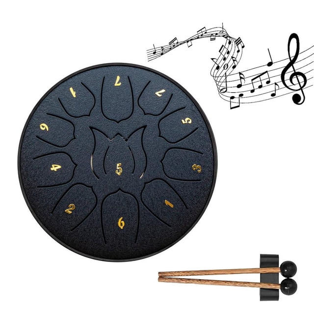 Tambour à Langue en Acier de 6 Pouces - Poêle à Main 11 Tons avec Baguettes, Instrument de Percussion