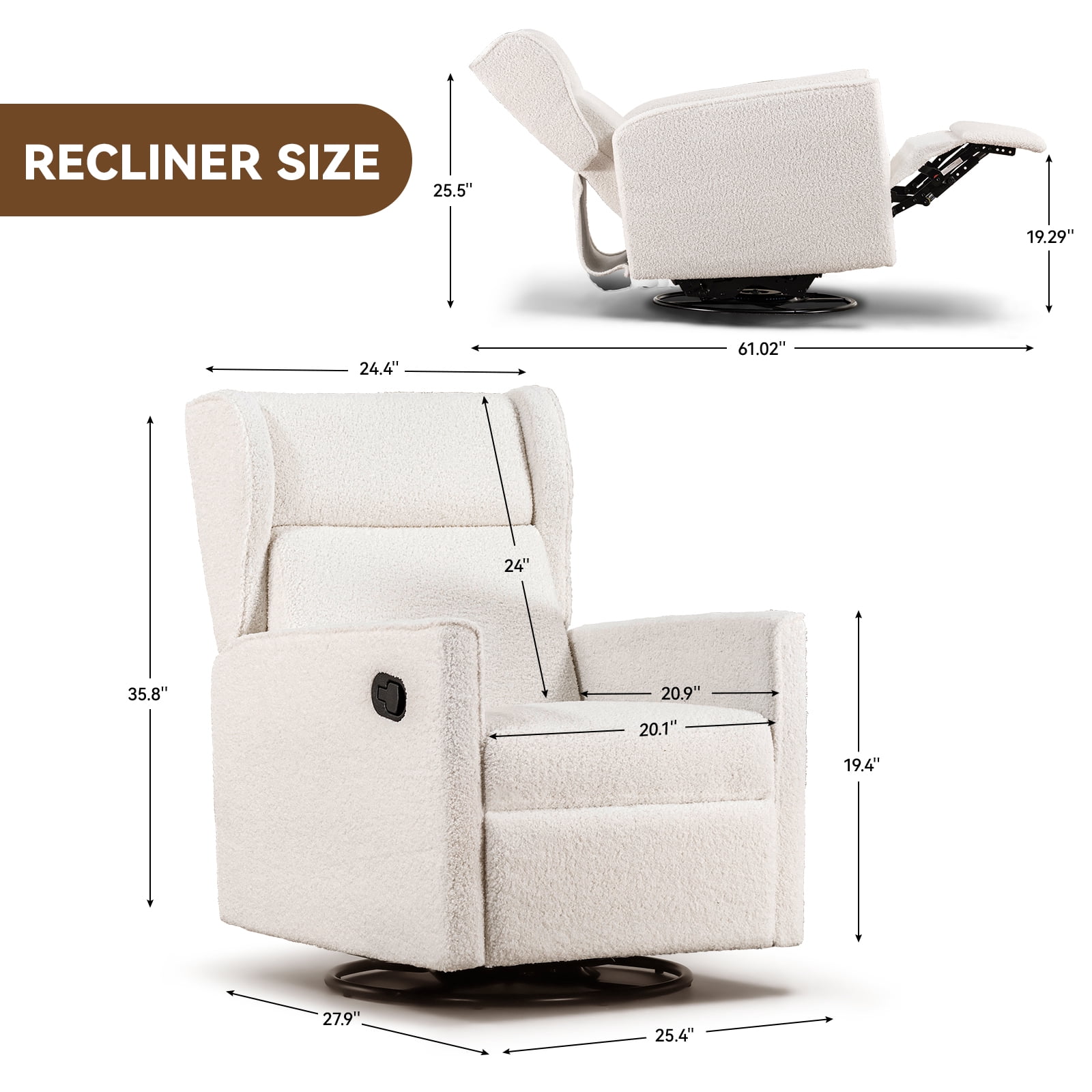 COMHOMA Nursery Rocking Chair Teddy Upholstered Swivel Rocker Recliner Manual Glider Reclining Chair for Living Room Bedroom Offices,Beige