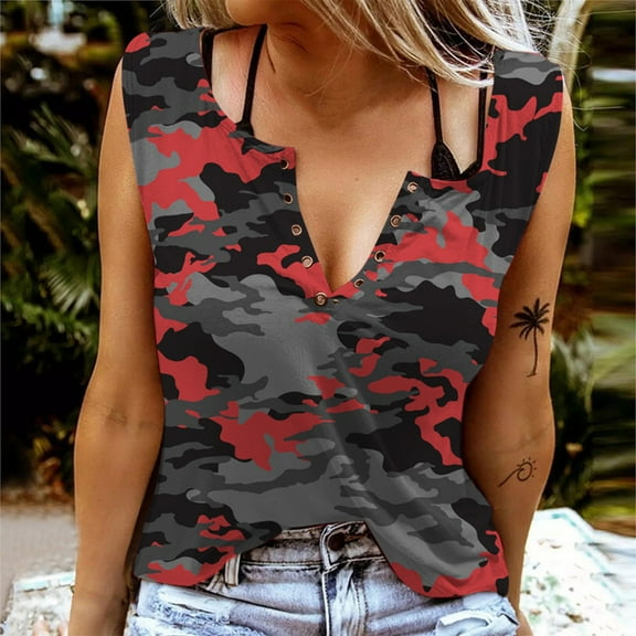 Viikei Womens Tank Top Camisoles for Women Plus V-neck Camouflage Printing Blouse Tunics Shirts Tops