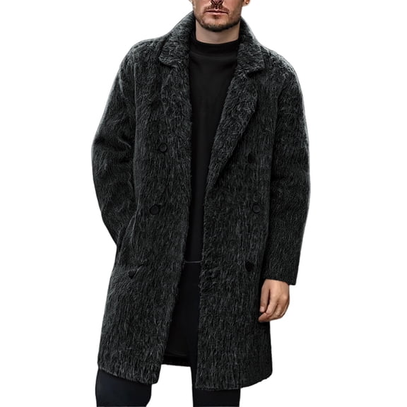 Aihuaihua Men's Trench Coat Single Trench Coat Notched Lapel Mid Long Peacoat Winter Casual Business Overcoat Black XXXL