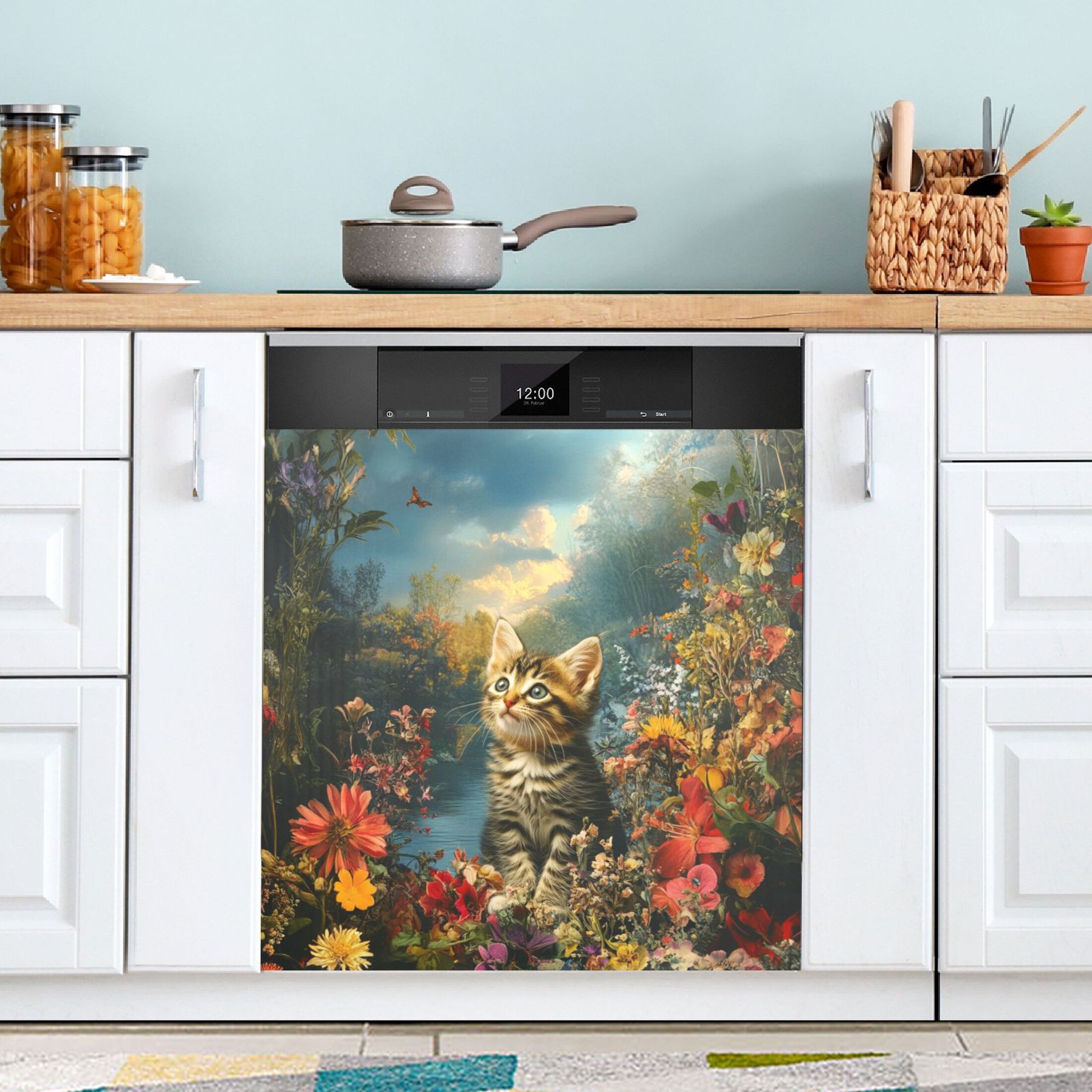 Dishwasher Magnetic Sticker 23x26 Inch Refrigerator Magnetic Sticker Washing Machine Magnetic Sticker Kitchen Panel Magnetic Sticker Home Decor Flower Sea Kitten