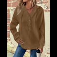 thumbnail image 4 of Sudadera Informal de Punto Gofre para Mujer 2025, Suéter de Cuello en V con Botones Extragrandes y Capucha con Cordón. Marrón XXXL, 4 of 7