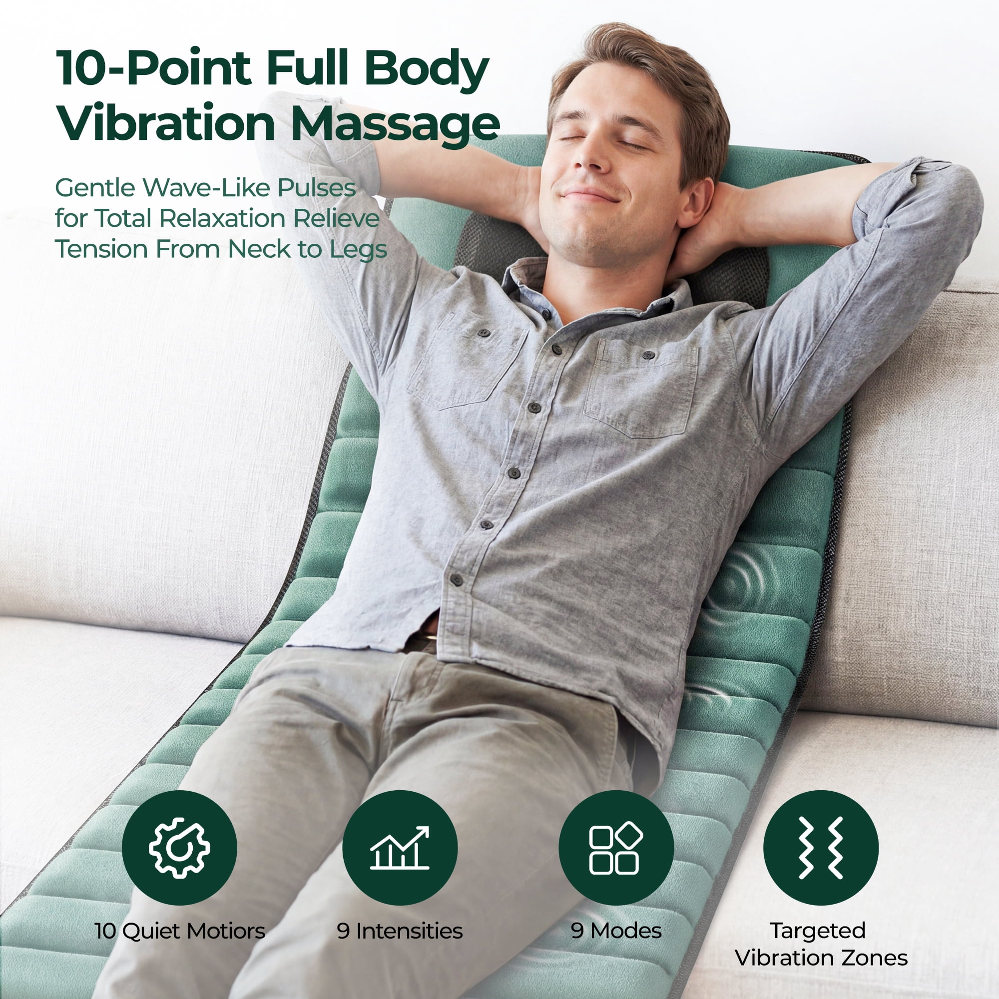 Full Body Massage Mat with Heat, Detachable Massager Pad for Deep Tissue Pain Relief, 10 Vibrating Motors for Relaxation at Home or Office