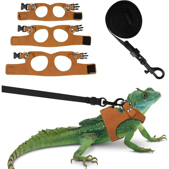 Bearded Dragon Harness and Leash Set 3pack Lizard Harness with Traction Rope  for Small Reptiles Outdoor Walking（3 Sizes）