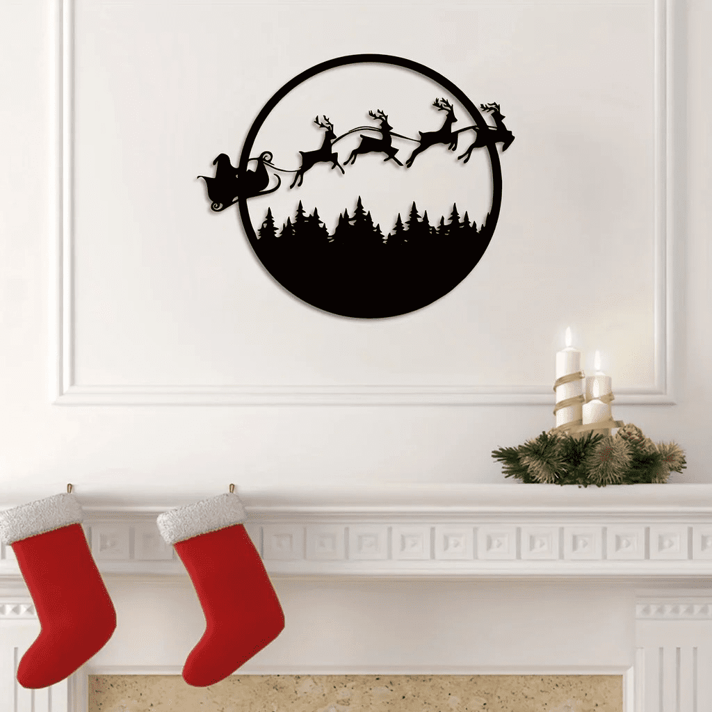 Halloween Christmas Double Sided 24 Inch Metal Wall Sign Reversible Seasonal Hanging Decor