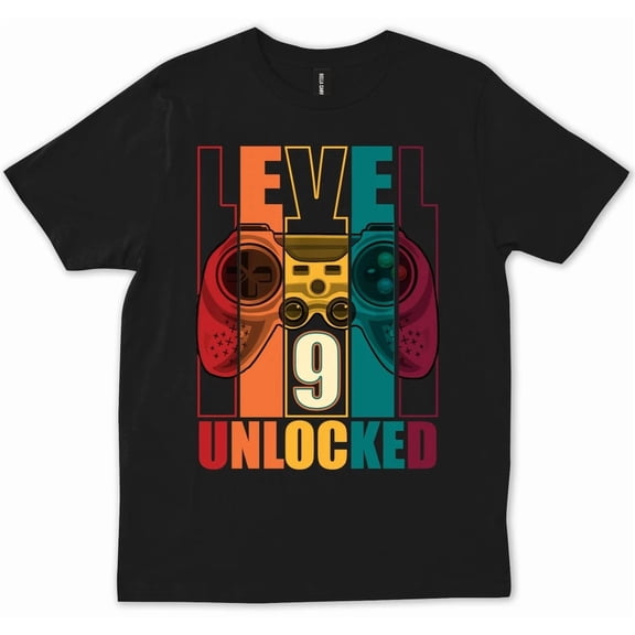 9 Year Old Birthday Level 9 Vintage Gamer Gift for Video Game Boys Unisex T-Shirt, up to Size 5XL