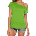 thumbnail image 2 of gakvbuo Cold Shoulder Tops For Women Tops Casual Summer Off The Shoulder Tops Short Sleeve T Shirts Loose Beach Vacation Blouse Shirt One Shoulder Tops Trendy Cute Tunic Tee, 2 of 9