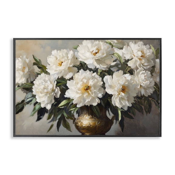 Stupell Industries French Country Golden Vase with Peonies Black Framed Giclee Art, 18 x 12, by Petals Prints Design