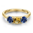 thumbnail image 3 of Gem Stone King 18K Yellow Gold Plated Silver Yellow Citrine and Blue Created Sapphire Engagement Ring for Women | 1.65 Cttw | Round 5MM | Gemstone November Birthstone | Size 8, 3 of 6