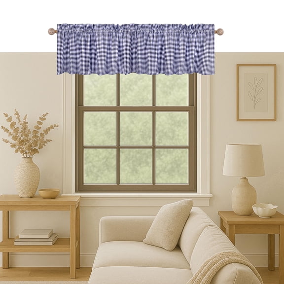 Native Fab Set of 2 Farmhouse Valance Curtains for Windows 58"x15" for Living Room Bedroom Kitchen Windows Bathroom, Rustic Vintage Curtain Valances Rod Pocket - Blue White