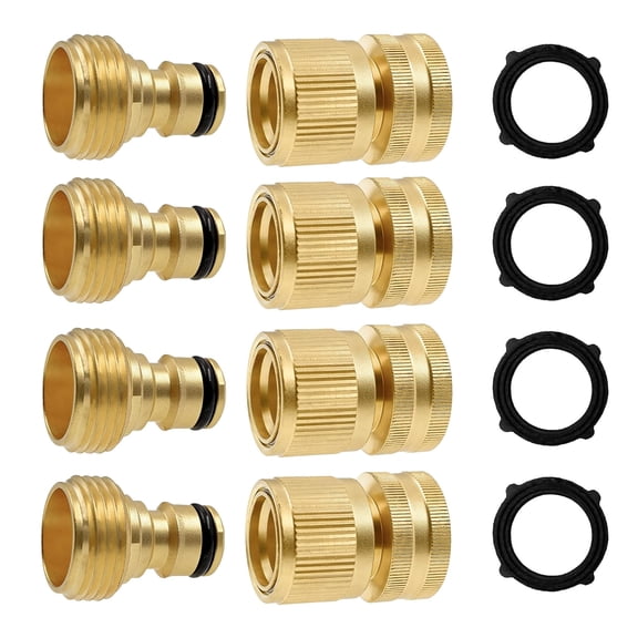 4 Pack Solid Brass Garden Hose Quick Connect, 3/4 Inch GHT Male and Female Hose Connector Set