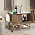 thumbnail image 3 of Outdoor Wicker Bar Cart, Patio Wine Serving Cart w/Wheels, Rolling Rattan Beverage Bar Counter Table w/Glass Top for Porch Backyard Garden Poolside Party, Brown, 3 of 4