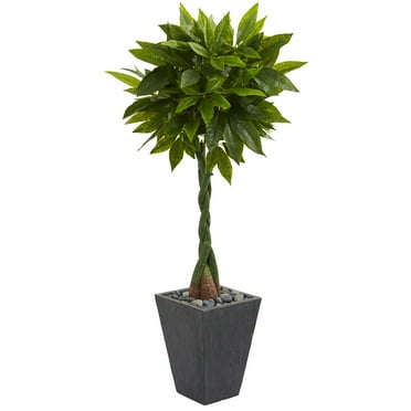 Nearly Natural 5' Money Artificial Tree in Slate Planter (Real Touch)