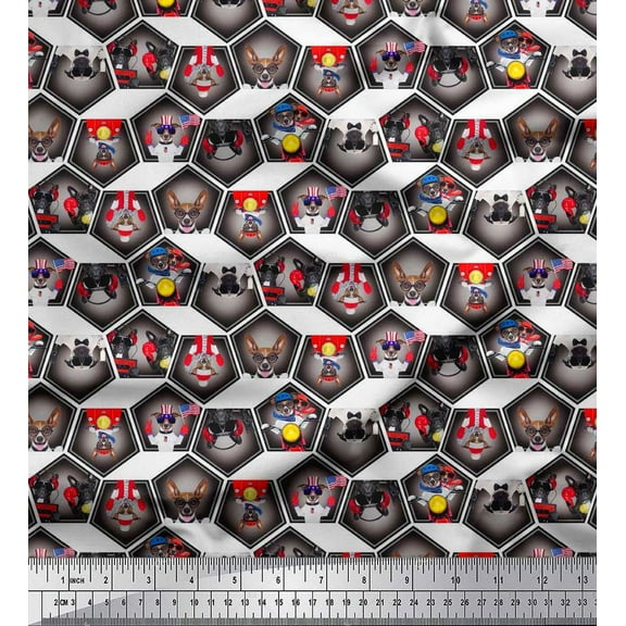 Soimoi Cotton Duck Fabric Geometric & Dogs Patchwork Printed Fabric 1 Yard 42 Inch Wide